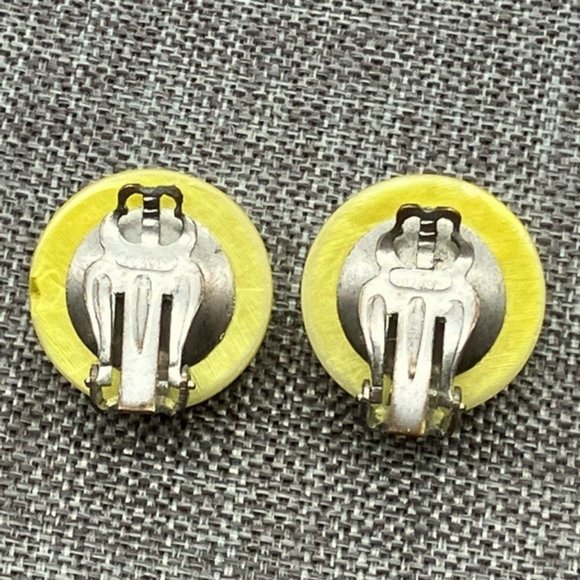 Clip On Earrings As Is Yellow Green Chartreuse Domed Pearl With Round Soft Girl - Picture 4 of 7